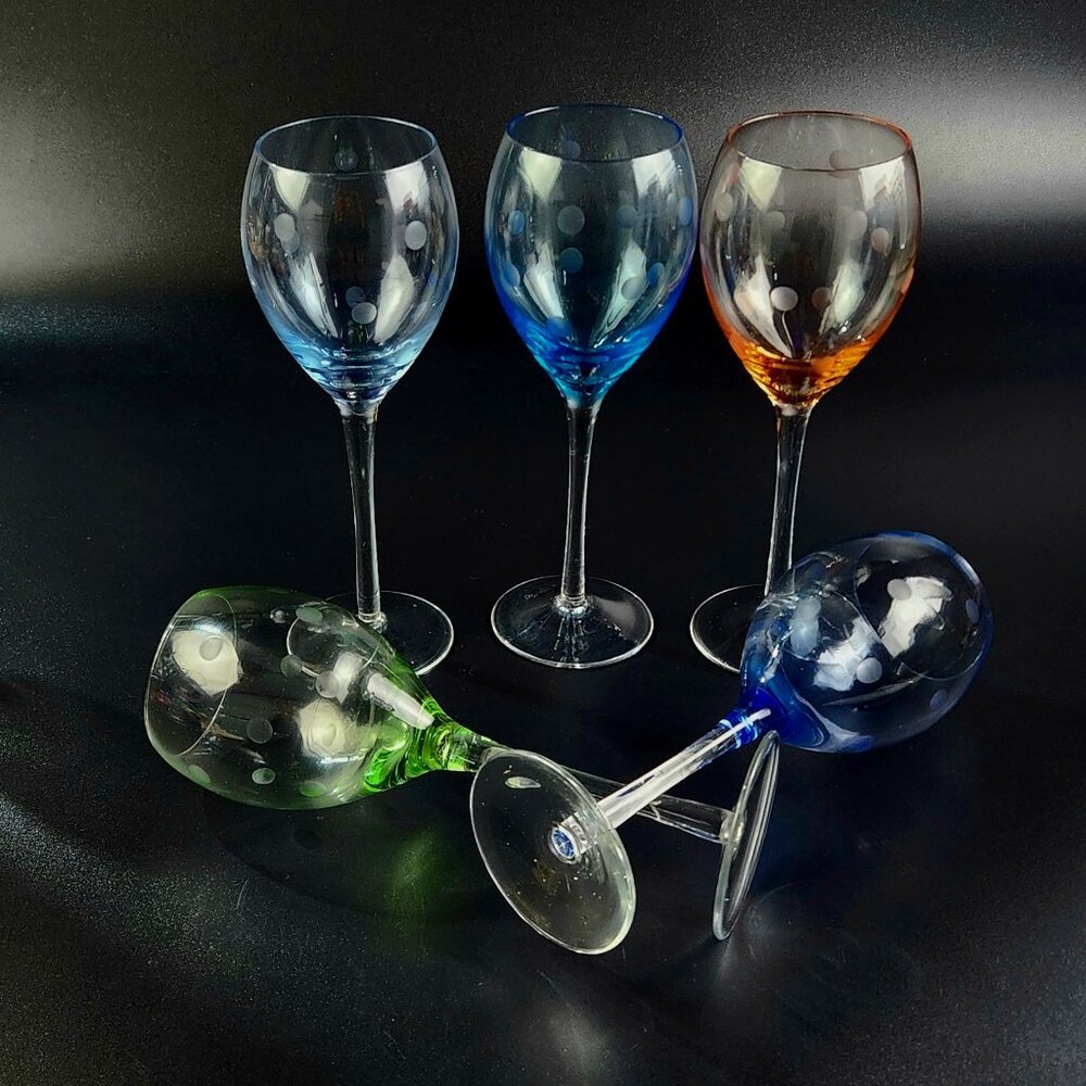 Vintage - Multi-Color - Dotted Wine Glasses - Set of 5